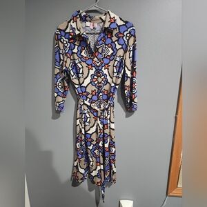 9 & Co Floral Patterned Dress - Blue and Cream Size 10
